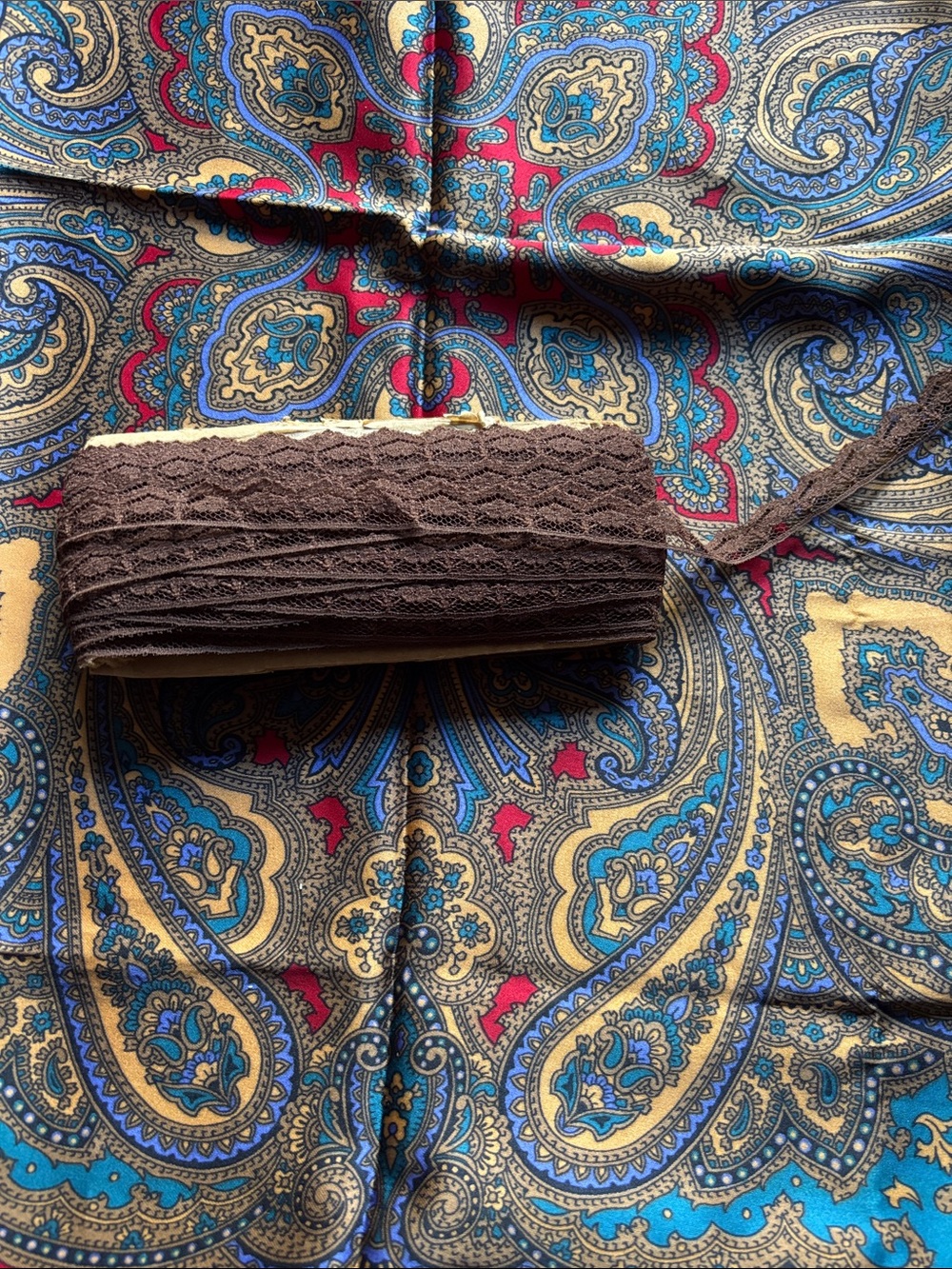 Vintage brown lace trim in a long continuous length of approximately 5 yards